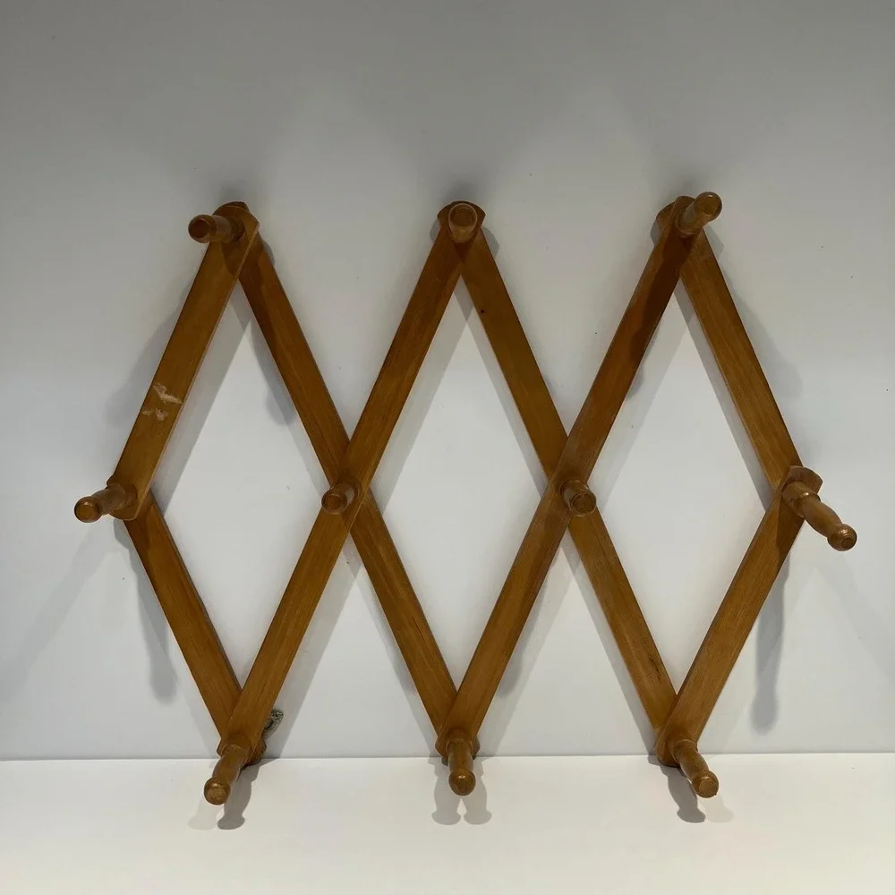 Vintage Accordion Peg Rack – Expandable Wood Wall Hanger Entryway Storage